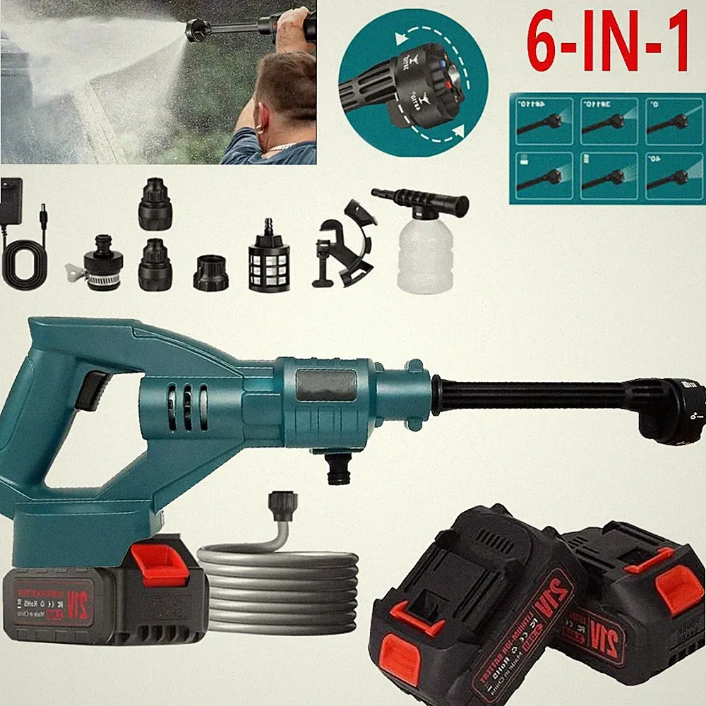 6-IN-1 300Bar Hochdruckreiniger +2 Akkus Auto Wasser Druckreiniger Spritzpistole