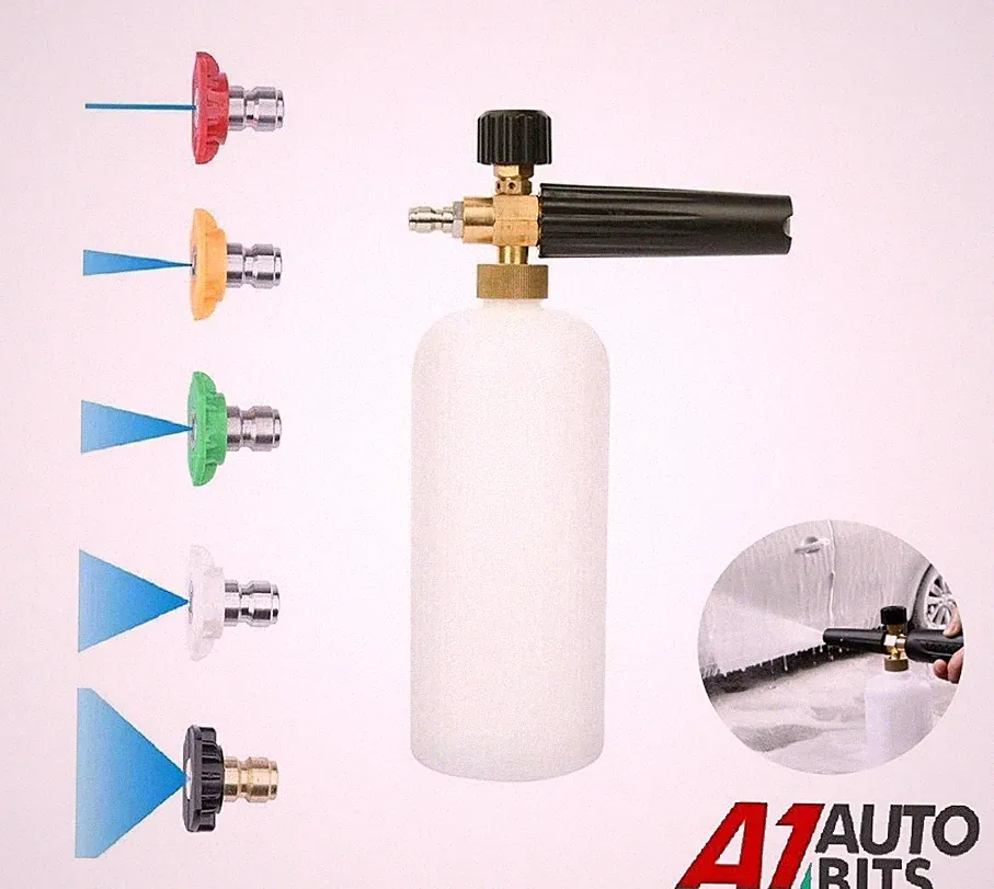 Hochdruck Foam Cannon Flasche 1L Weiß Lanze Kanone Schnellkupplung 5 Düsen